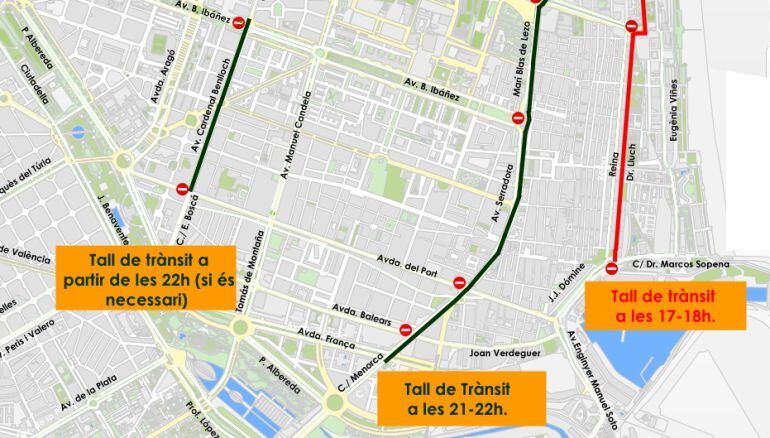 Cortes de tráfico en Valencia por la noche de San Juan