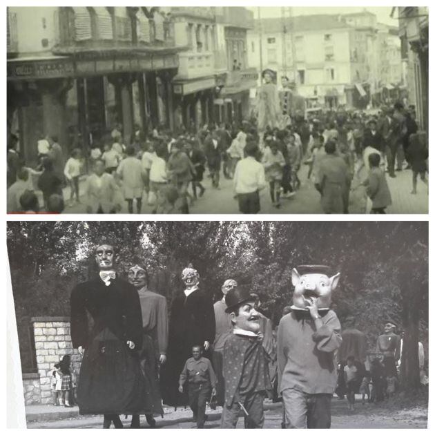 Dos imágenes históricas de la Comparsa de Gigantes y Cabezudos de Guadalajara.