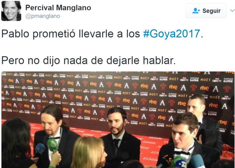 Mensaje de Percival Manglano en Twitter.