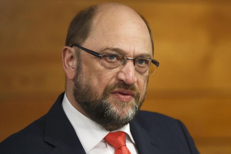 El presidente del Parlamento Europeo Martin Schulz en la comparecencia ante la prensa tras su entrevista con Mariano Rajoy