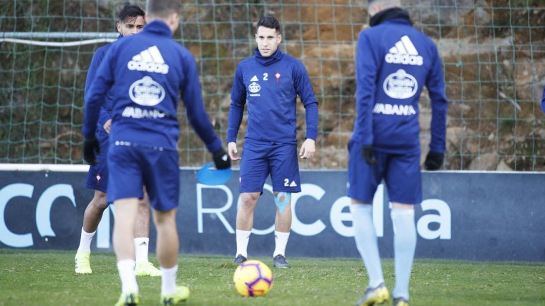 Hugo Mallo y Boufal durante un entrenamiento