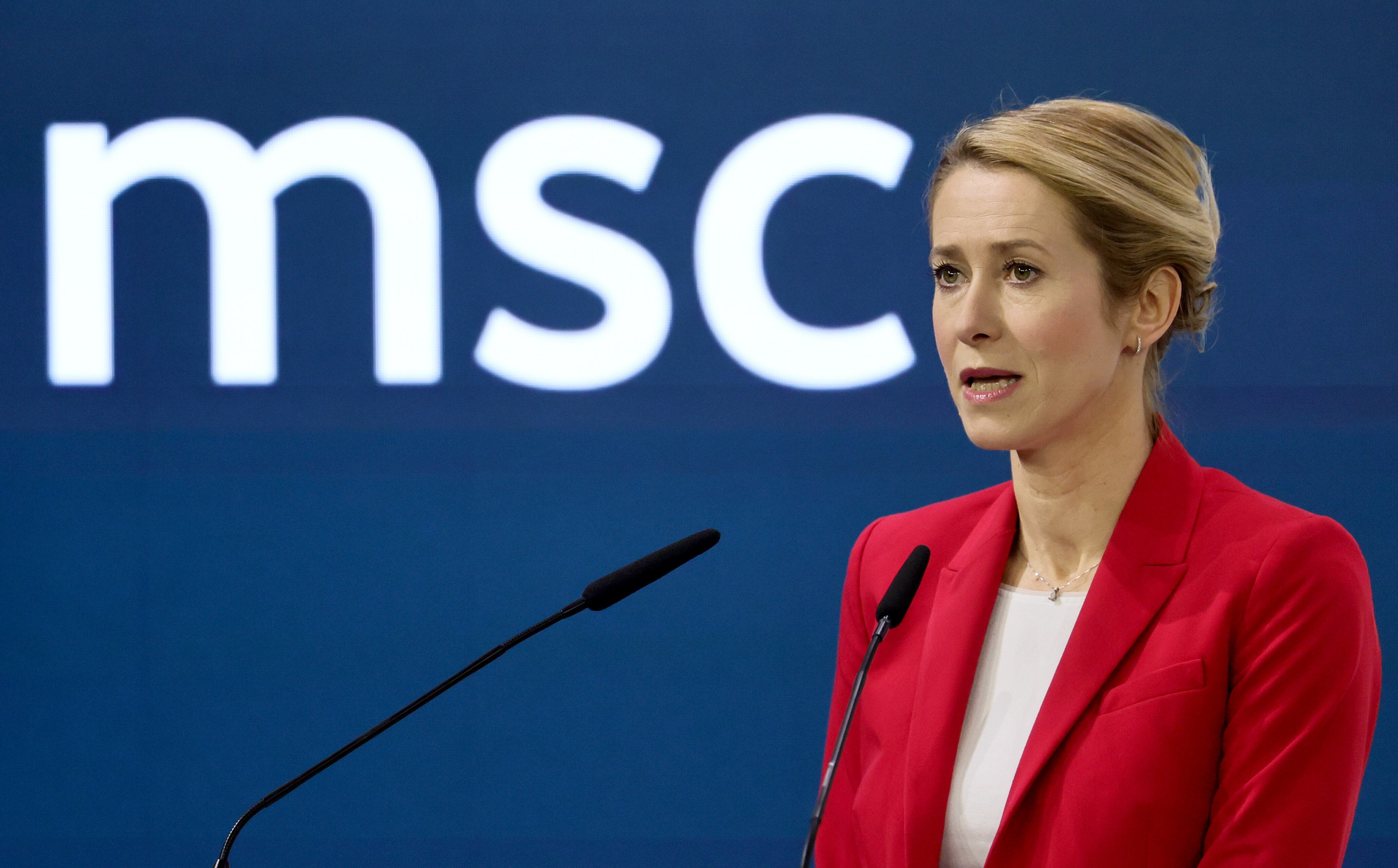 La alta representante europea para Asuntos Exteriores y Política de Seguridad, Kaja Kallas, interviene durante la 62.ª Conferencia de Seguridad de Múnich (MSC), celebrada en Múnich (Alemania) el 15 de febrero de 2026.