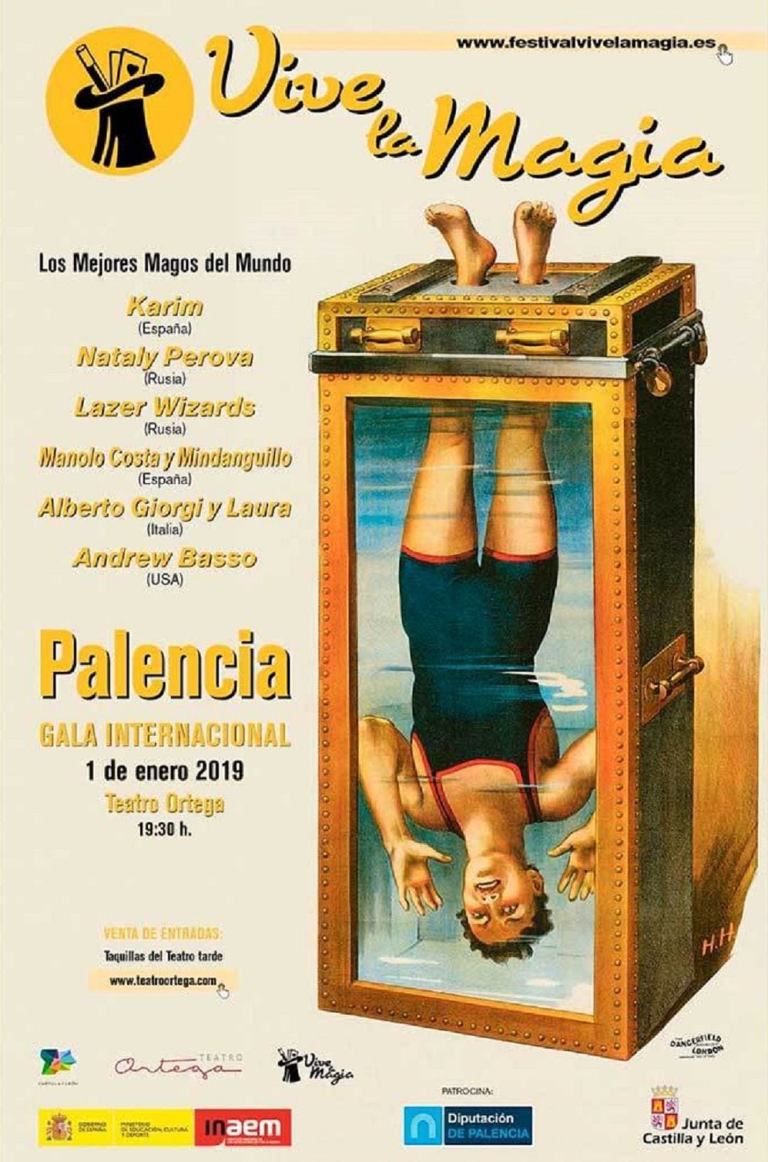 Cartel de la Gala de Magia de Palencia que rememora el truco más célebre de Houdini