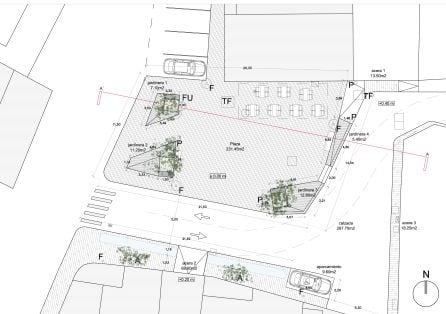 Plano de la obra de reforma de la Plaza de los Fresnos de Trescasas (Segovia)