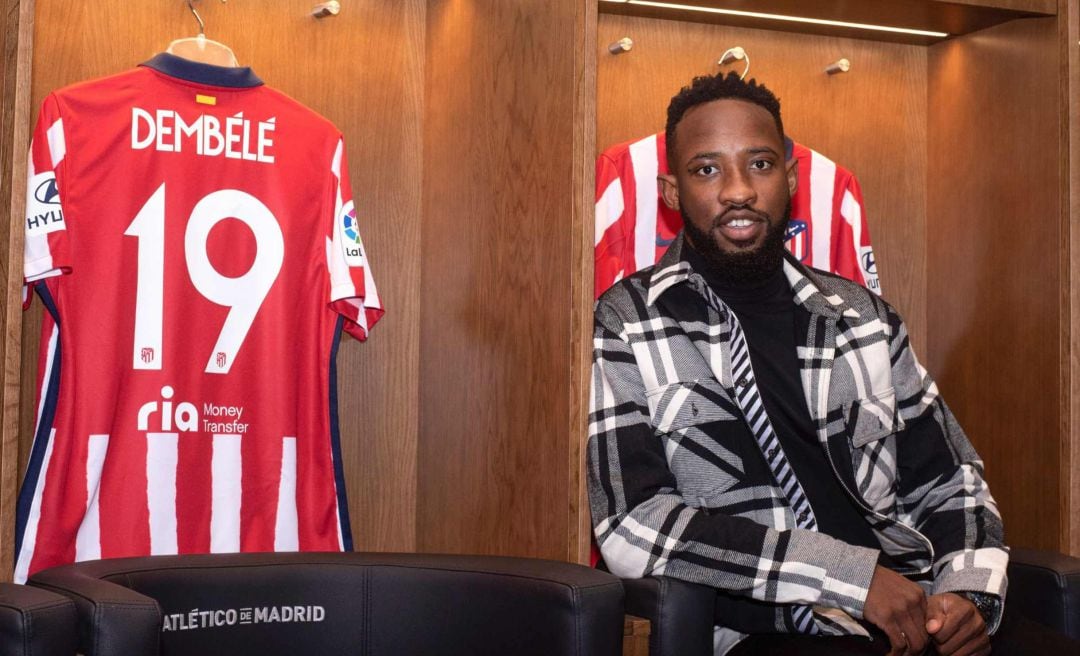 Moussa Dembélé, en el vestuario del Wanda Metropolitano.