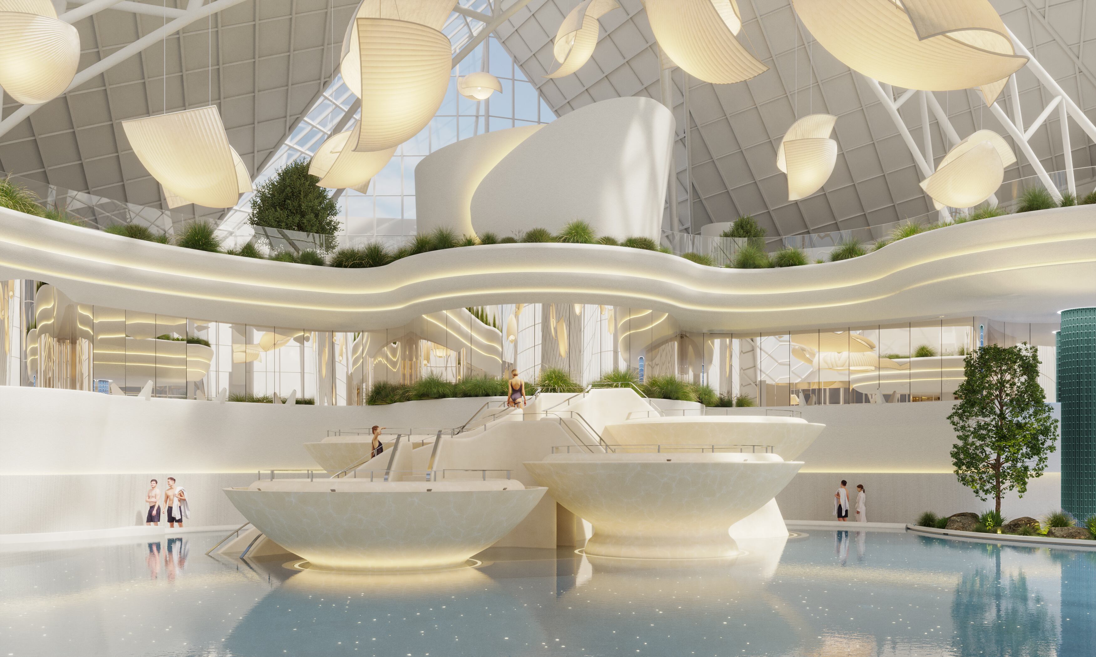 Imatge del projecte de remodelació de la llacuna central de Caldea que es preveu reobrir a l'agost.