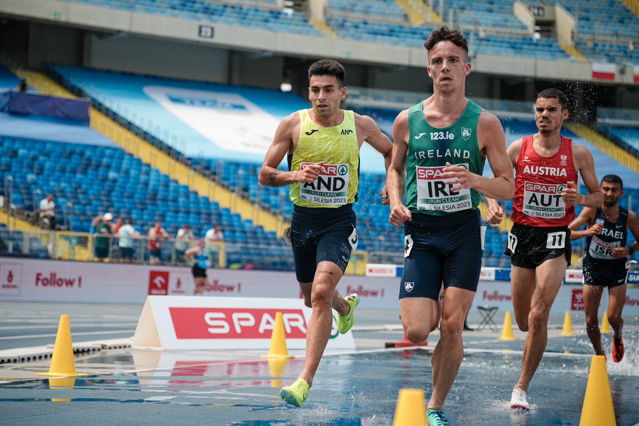 Nahuel Carabaña durant la cursa dels 3.000m obstables a la copa d'Europa de Polònia.