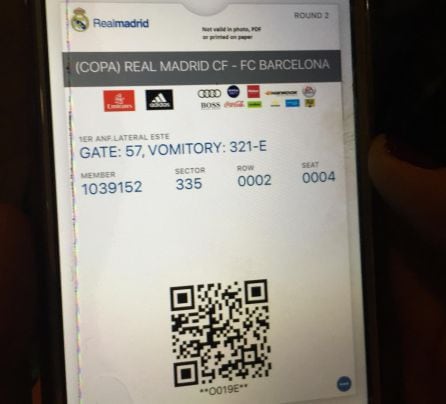 Imagen de una de las entradas con las que no se pudo acceder al estadio