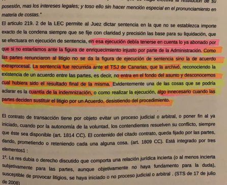 Estracto del informe jurídico del Cabildo de Lanzarote aportado por CC-PNC.