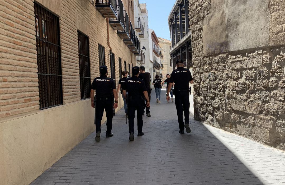 Varios agentes durante el registro que han llevado a cabo en la zona de los Baños Árabes.