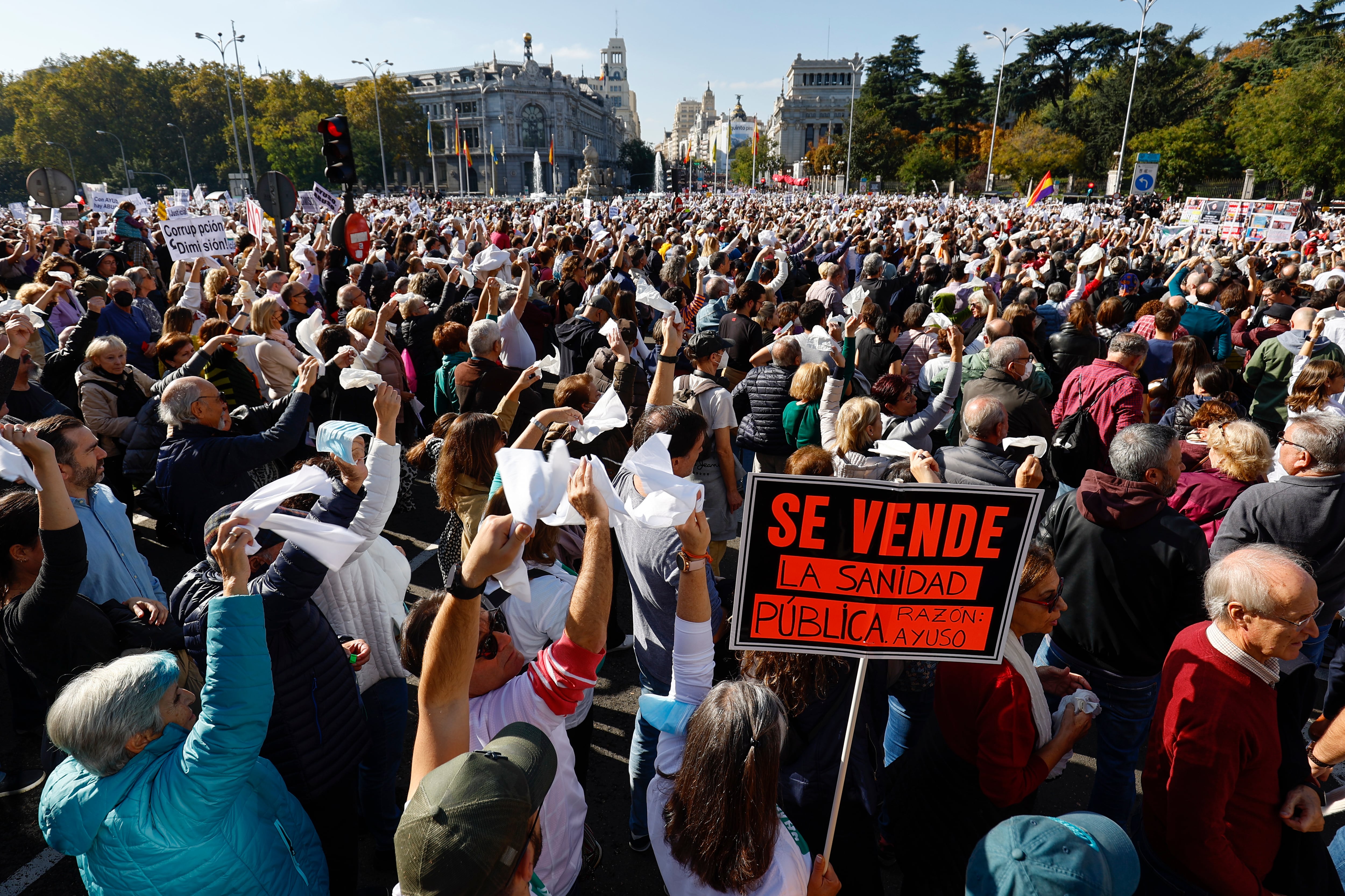 Manifestación ciudadana que recorre este domingo el centro de Madrid bajo el lema &quot;Madrid se levanta por la sanidad pública&quot;