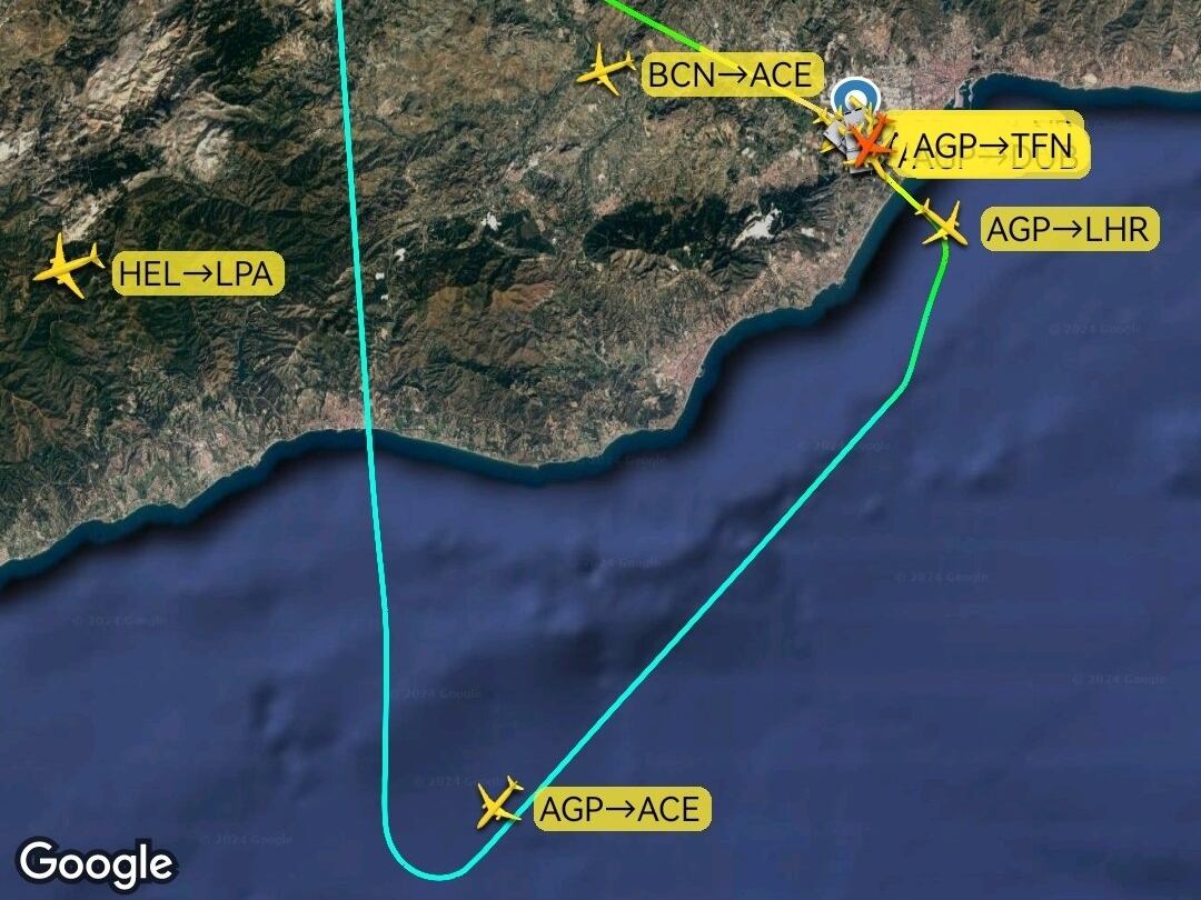 Recorrido del avión que regresó a Málaga