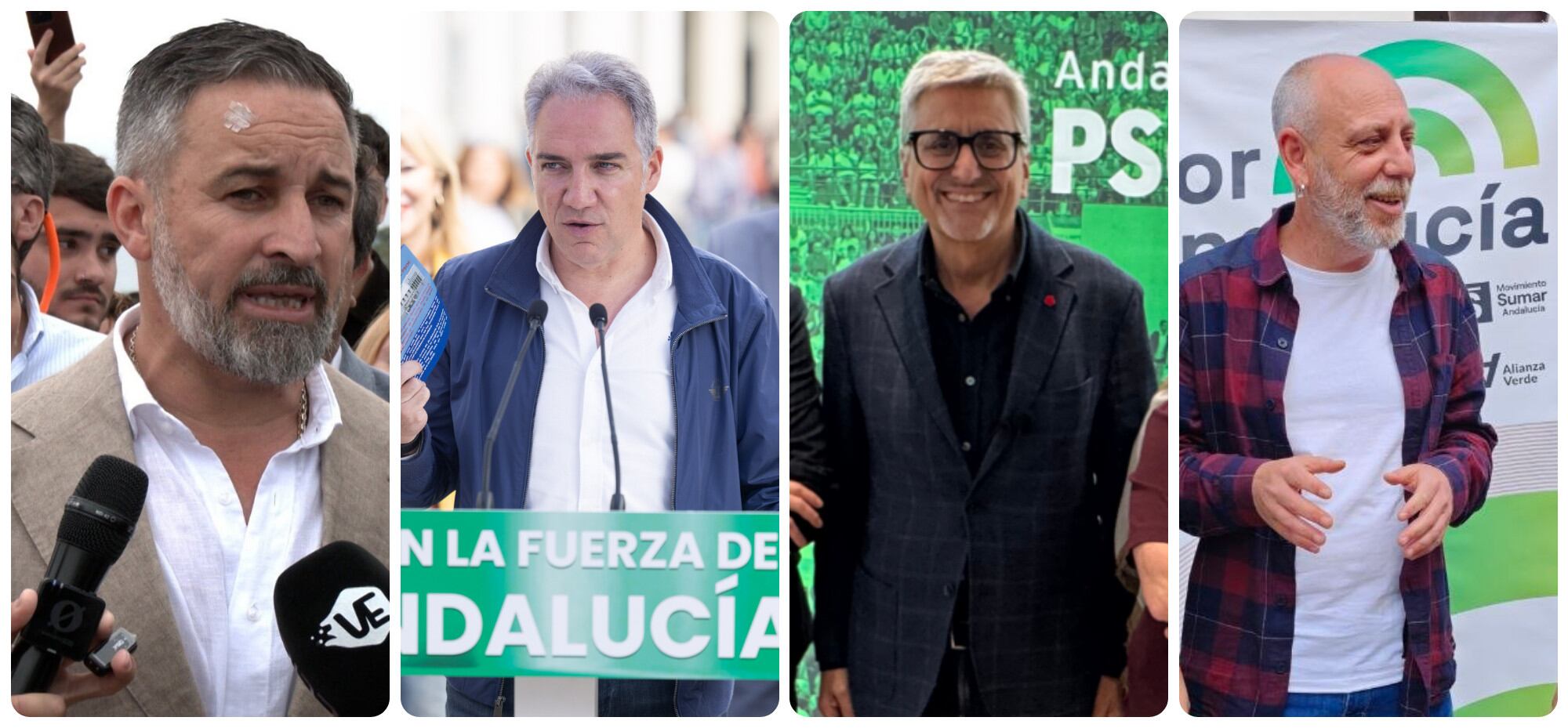 Santiago Abascal (VOX), Elías Bendodo (PP), Josele Aguilar (PSOE) y Ernesto Alba (Por Andalucía) tratan de recabar apoyos con actos en distintos puntos de la provincia de Málaga (Cadena SER)