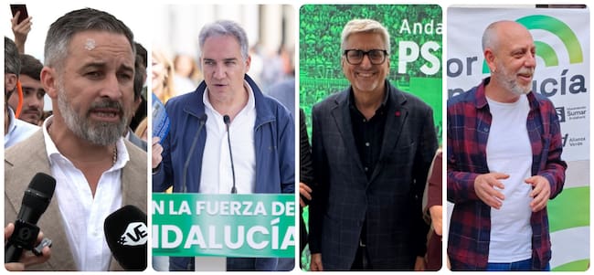 Santiago Abascal (VOX), Elías Bendodo (PP), Josele Aguilar (PSOE) y Ernesto Alba (Por Andalucía) tratan de recabar apoyos con actos en distintos puntos de la provincia de Málaga (Cadena SER)