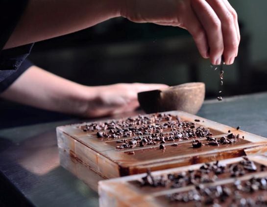 Los nibs son trocitos de semilla de cacao previamente tostada y triturada. Estos se transforman en una pasta de cacao y, a través de los procesos de conchado y refinado, se convierten en una deliciosa tableta de chocolate.