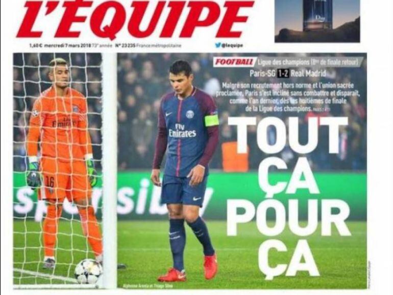 Portada de L'Équipe de este miércoles