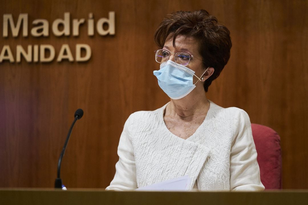 La directora general de Salud Pública, Elena Andradas, durante una rueda de prensa convocada ante los medios, a 14 de mayo de 2021, en Madrid