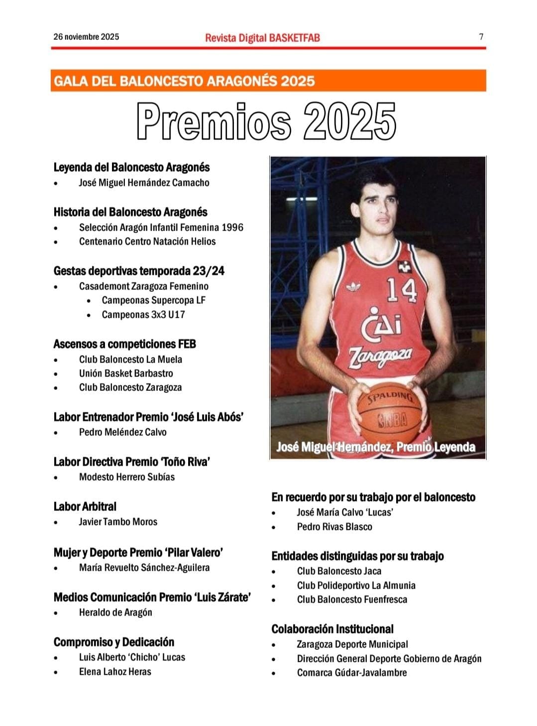 Premiados en la Gala del Baloncesto de Aragón
