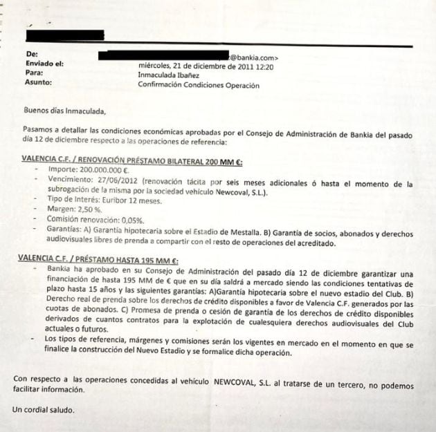 Newcoval: mail a Inma Ibáñez (VCF) comunicando conformidad de operación.