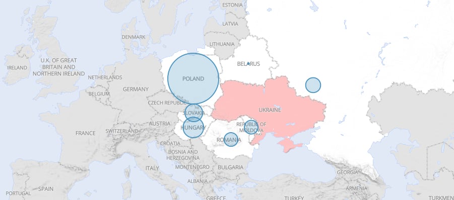 El mapa de ACNUR con la distribución de refugiados por países