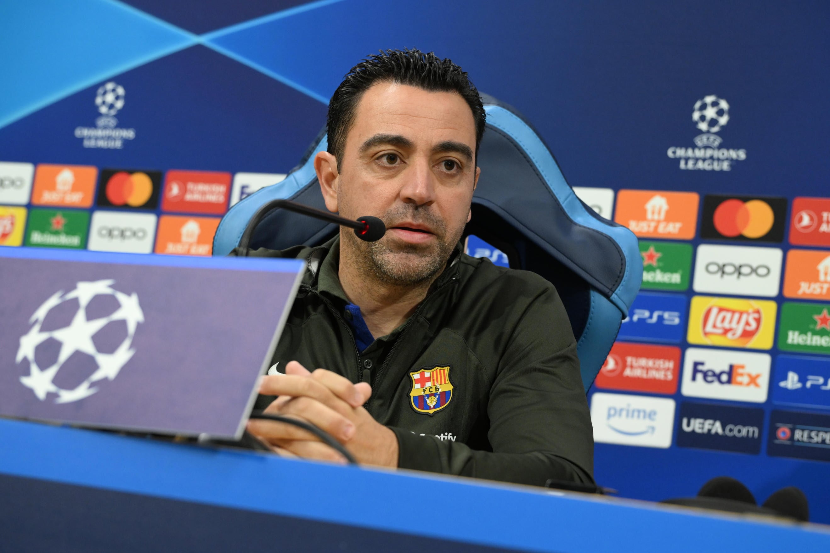 El entrenador del FC Barcelona, Xavi Hernández, en rueda de prensa. EFE/EPA/CIRO FUSCO