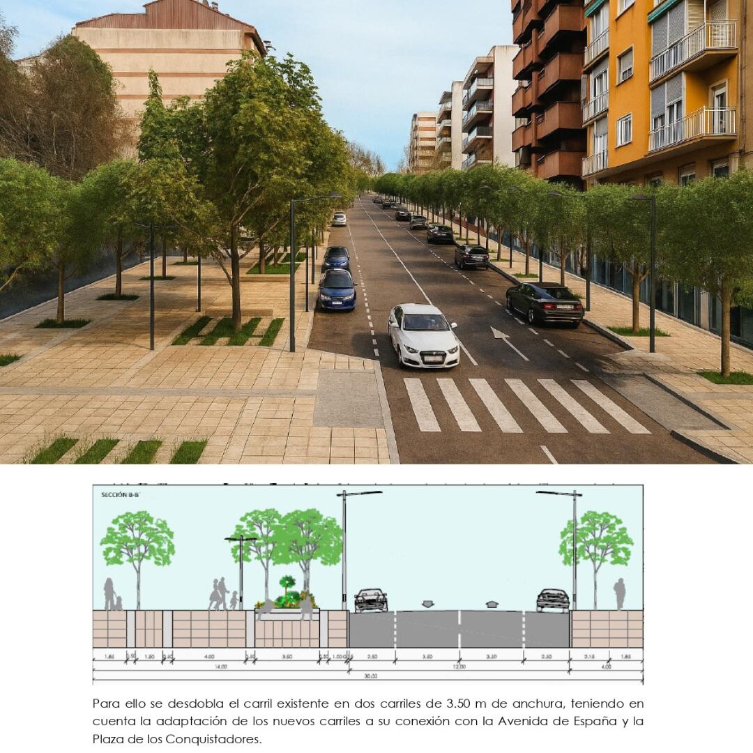 Render del proyecto de remodelación de la avenida Virgen de la Montaña de Cáceres