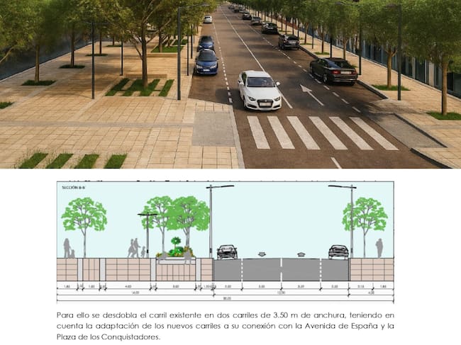 Render del proyecto de remodelación de la avenida Virgen de la Montaña de Cáceres
