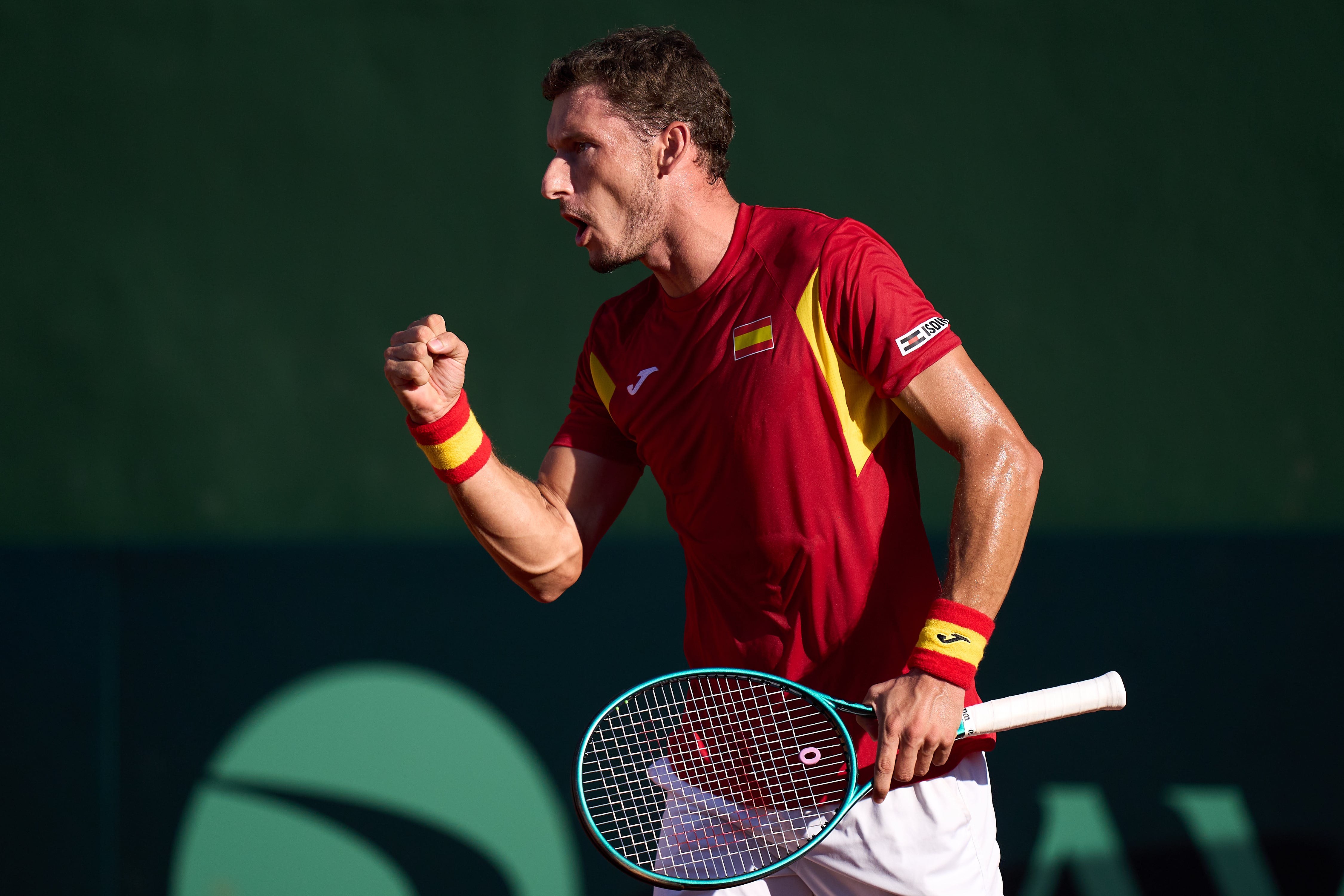 Pablo Carreño celebra un punto ante Moeller en el España-Dinamarca de la Copa Davis