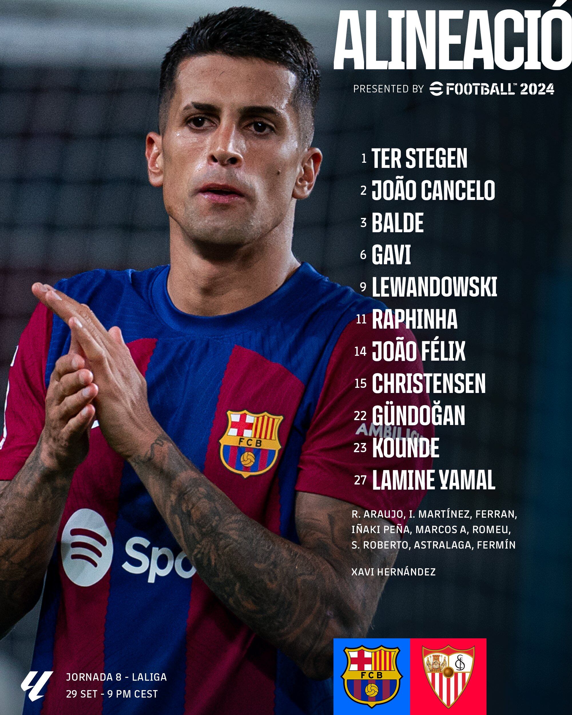 L'onze de Xavi per enfrontar-se al Sevilla / FC Barcelona