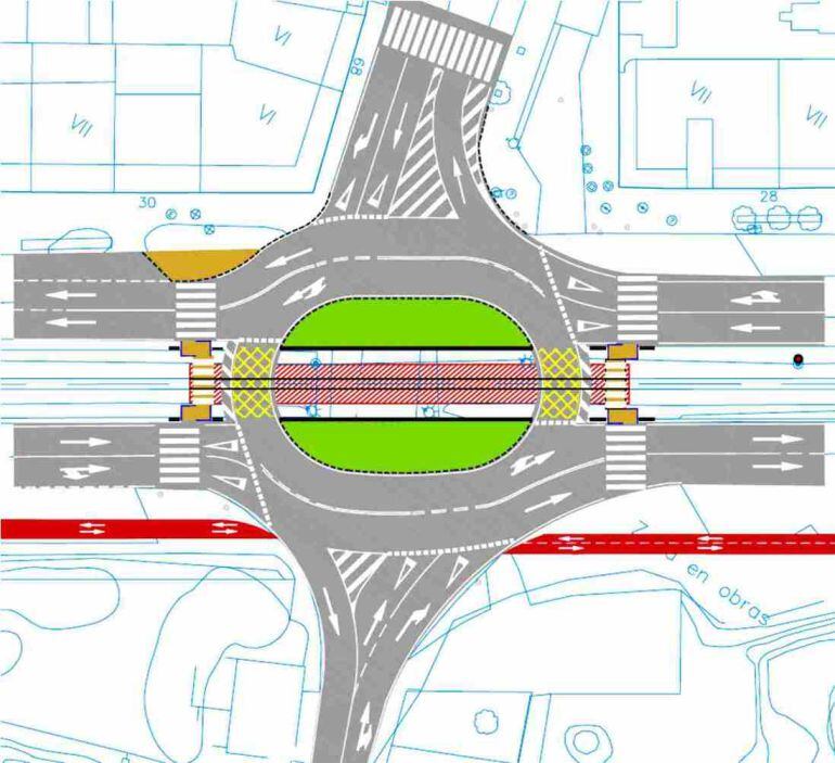 Plano de la rotonda a construir en la intersección de la calle Diana y la avenida Joan Fuster, en Dénia.