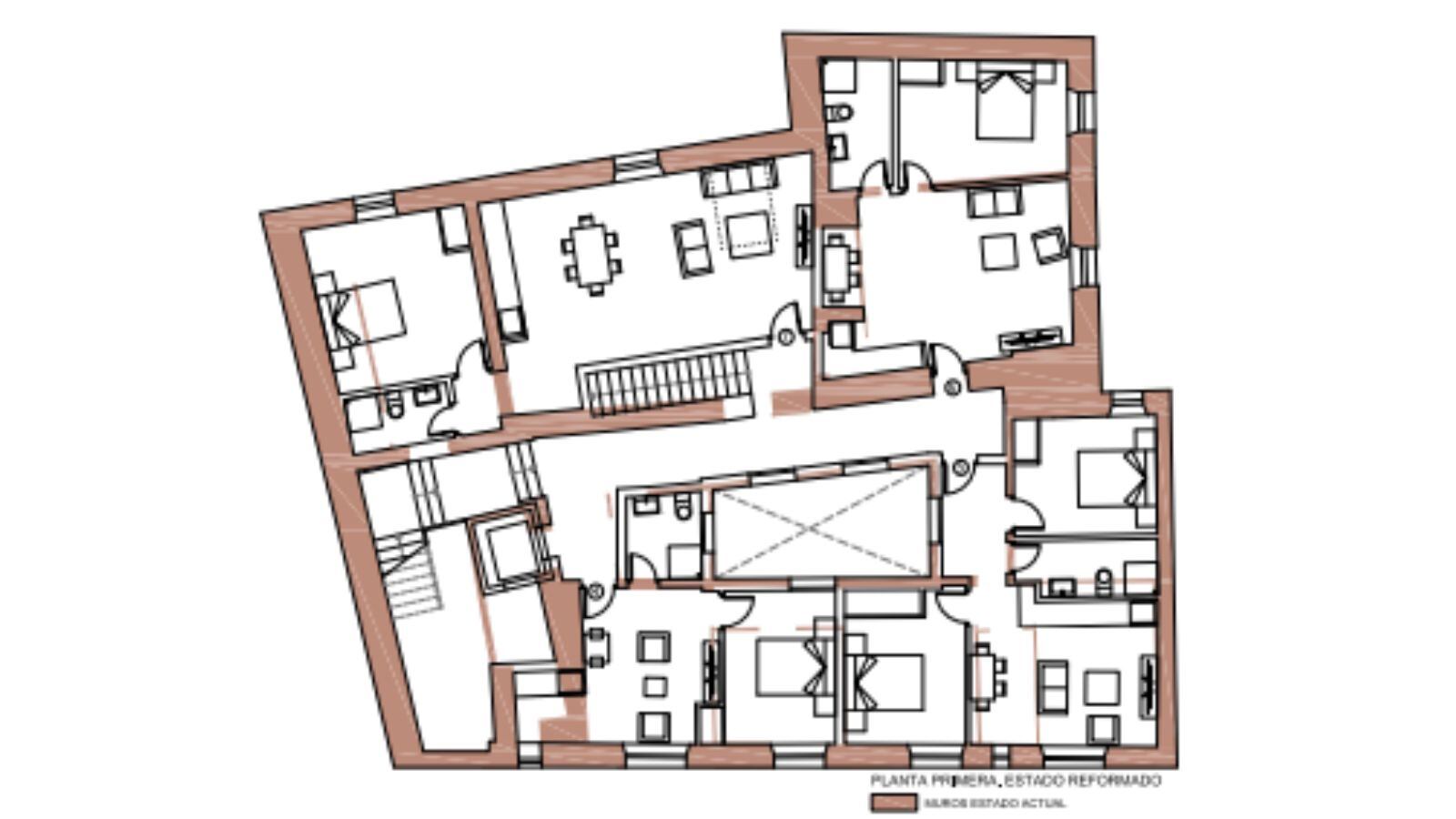 Plano de una de las plantas del edificio hostelero que plantea el Arzobispado, junto a la Catedral de Toledo