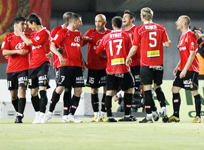 El club balear durante la celebración de un gol en la temporada pasada