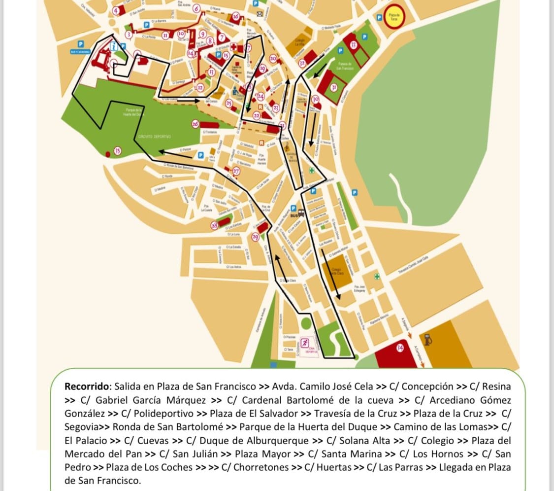 Plano con el cambio de recorrido de la carrera Murallas de Cuéllar 2025