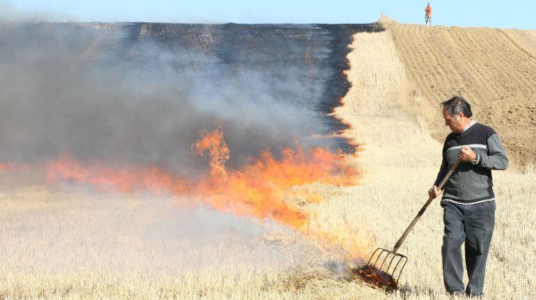 Quema de rastrojos en una localidad de Valladolid