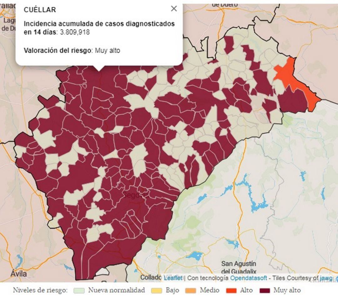Mapa de contagios Covid 19 en la provincia de Segovia