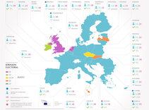 Mapa de representación por países miembros de la Unión Europea.