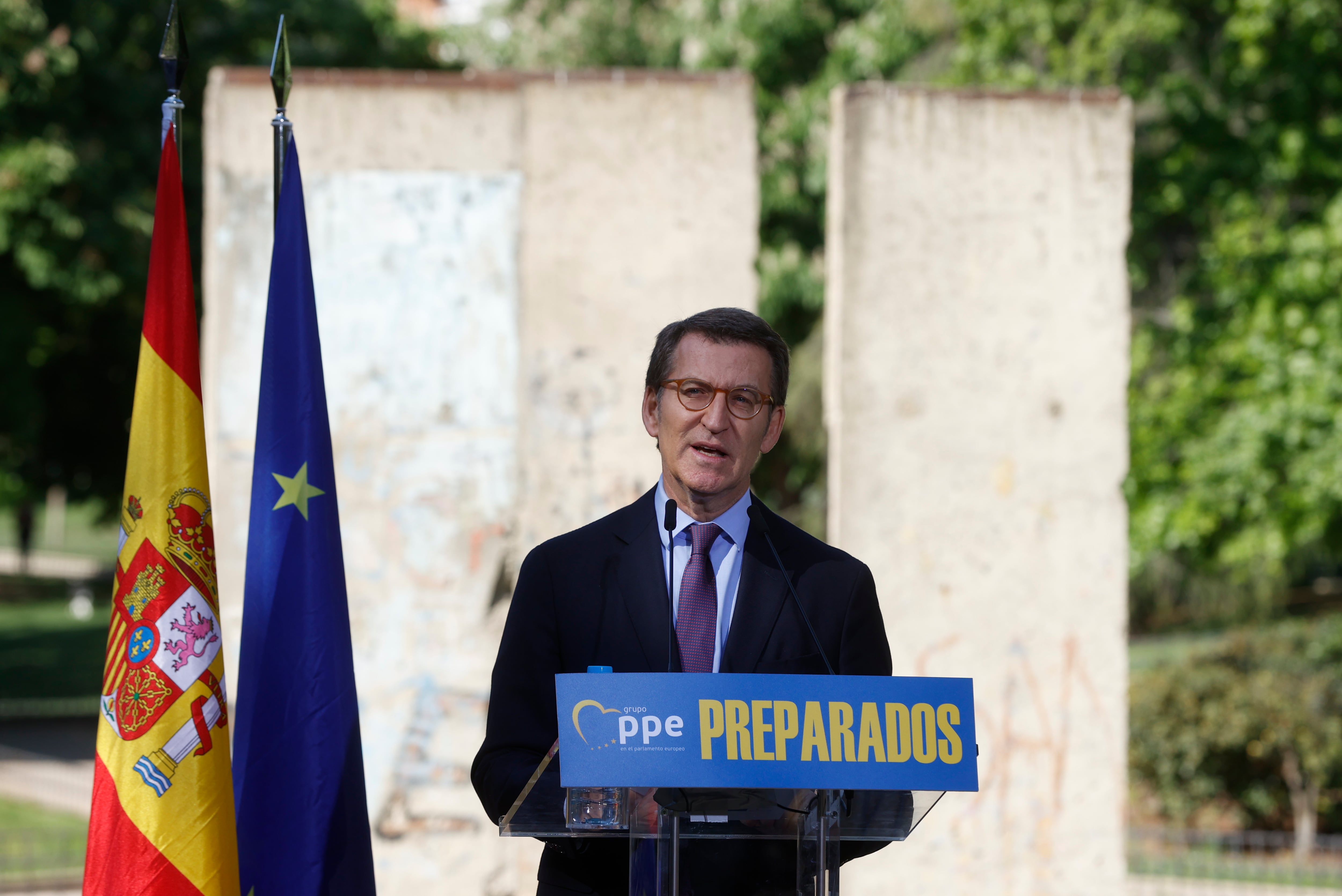 El líder del Partido Popular Alberto Núñez Feijóo  participa este lunes en el acto organizado por el PP para conmemorar el Día de Europa