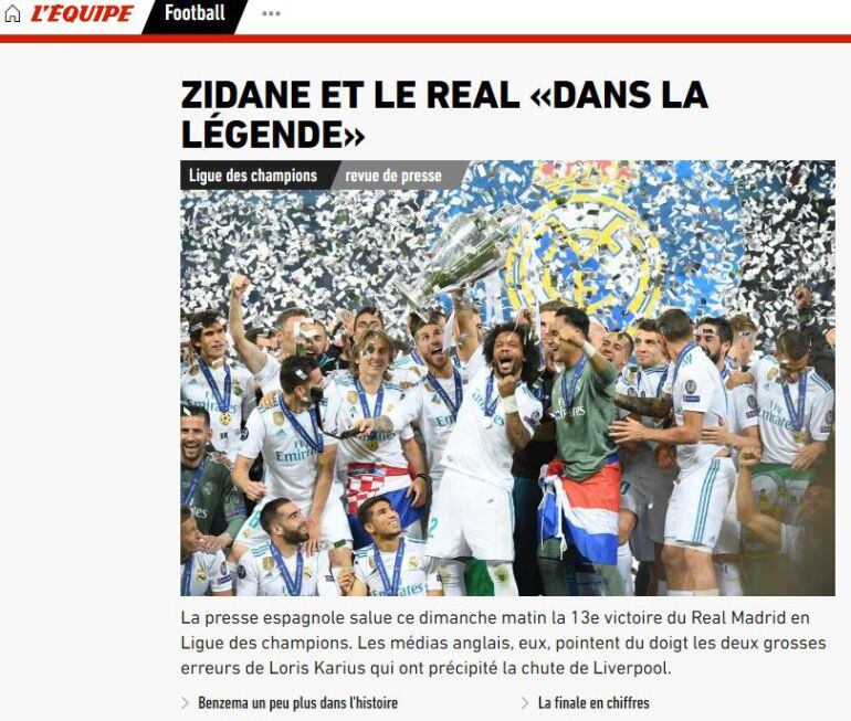 L'Équipe habla del triunfo del Real Madrid