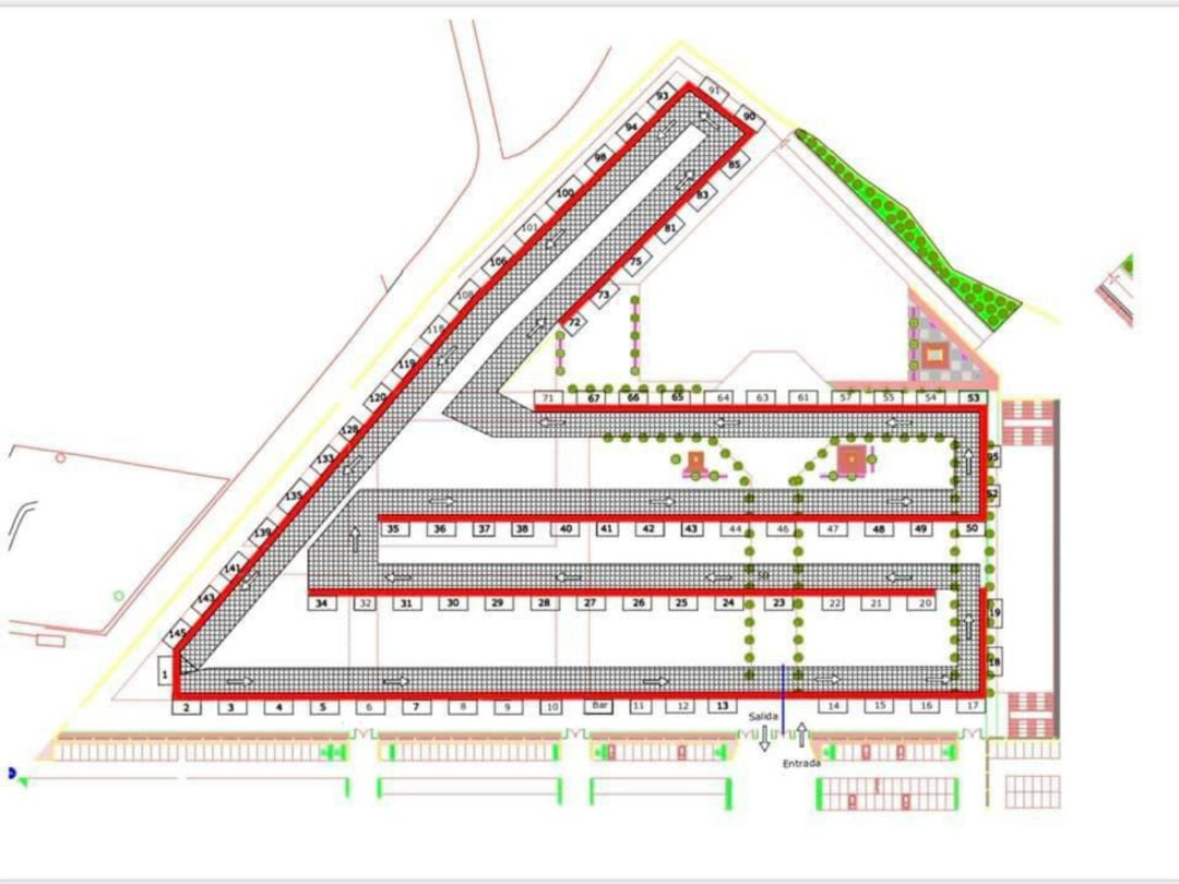 Plano del recinto ferial Ángel Harillo donde se refleja la reubicación de los puestos.