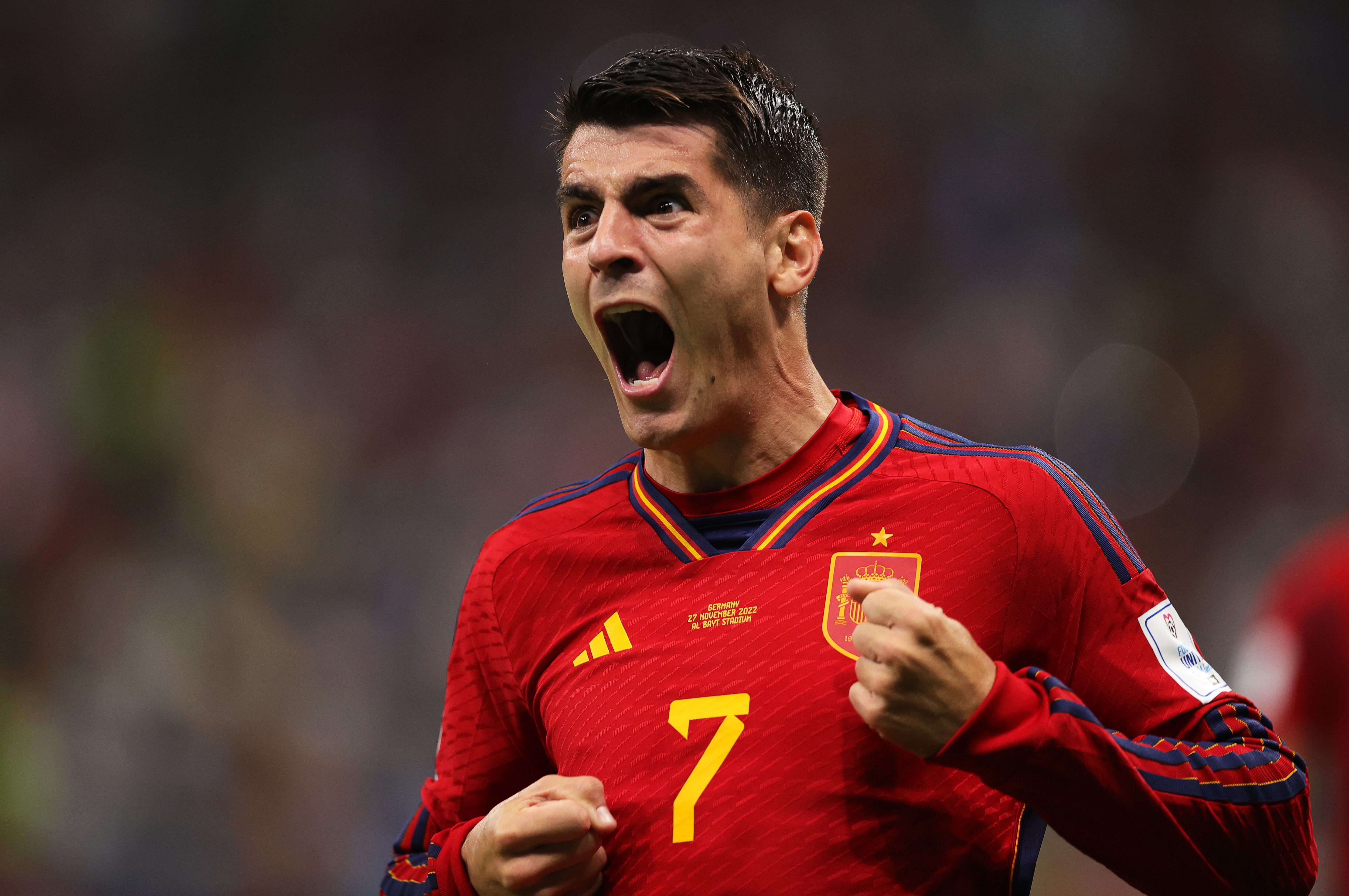 Álvaro Morata celebra su gol frente a Alemania. (Mundial de Fútbol, Alemania, España, Catar) EFE/EPA/Friedemann Vogel