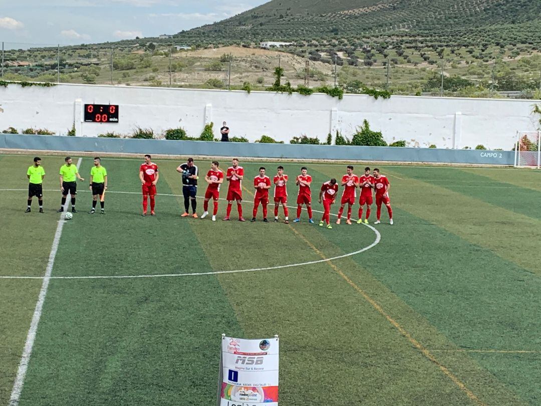 Saludo incicial del Jódar C.F., en el encuentro ante el Iliturgi C.F.