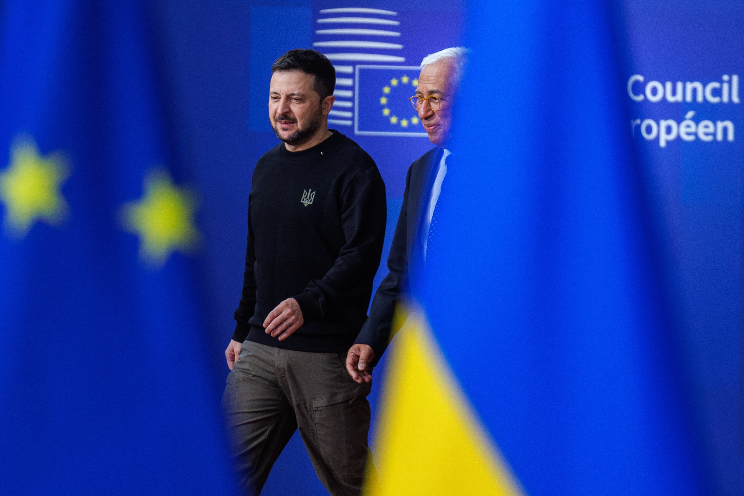 El presidente ucraniano, Volodimir Zelenski, y el presidente del Consejo Europeo, Antonio Costa