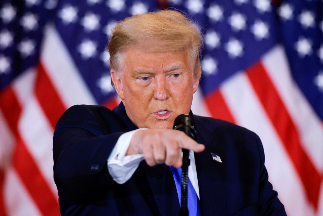 U.S. President Donald Trump speaks about early results from the 2020 U.S. presidential election in the East Room of the White House in Washington, U.S., November 4, 2020