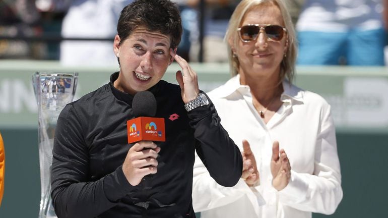 Carla Suárez, durante su discurso como subcampeona en Miami