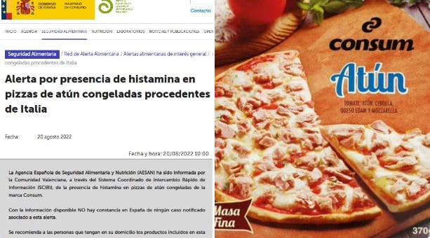 Alerta sanitaria por la presencia de histamina en pizza congelada de Consum.