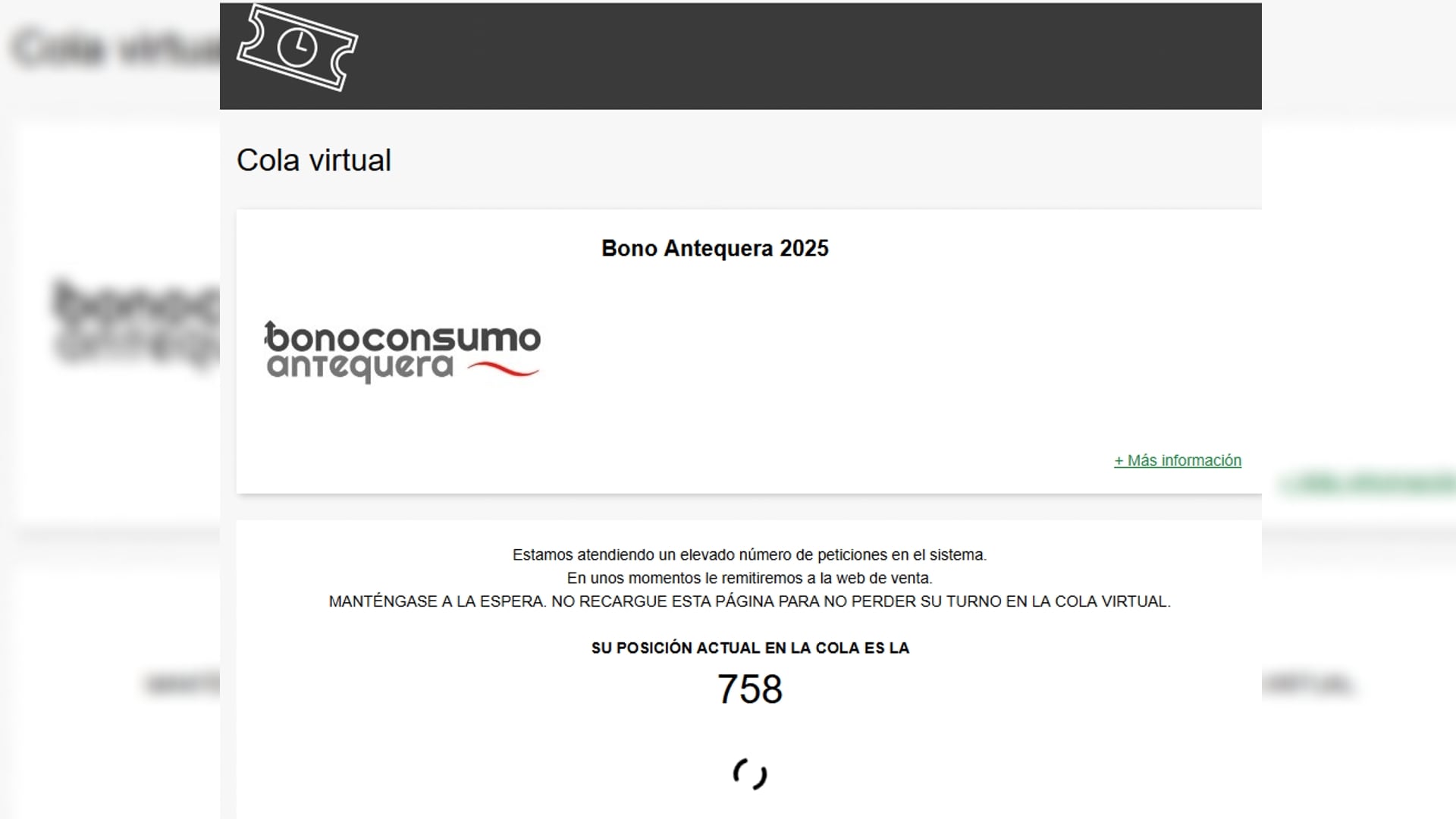 Cola virtual para adquirir el Bonoconsumo de Antequera