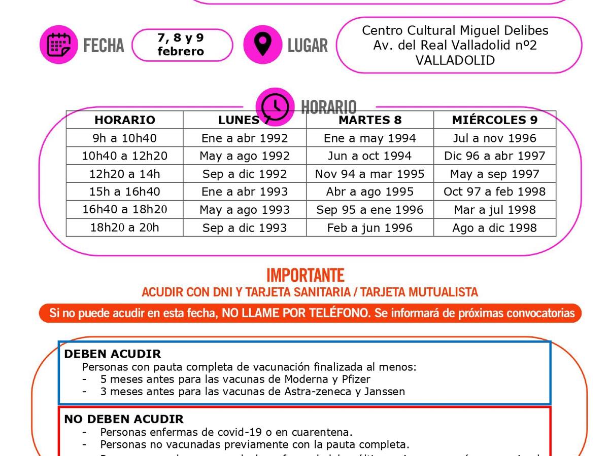 Convocados para las dosis de recuerdo los nacidos entre 1992 y 1998
