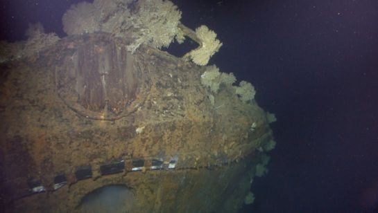 In this photo taken on March 2, 2015 and downloaded from Paulallen.com website on March 4, 2015, shows the bow of World War II battleship Musashi after it was found in Sibuyan sea by Paul Aleen's research team. Microsoft co-founder Paul Allen said March 4