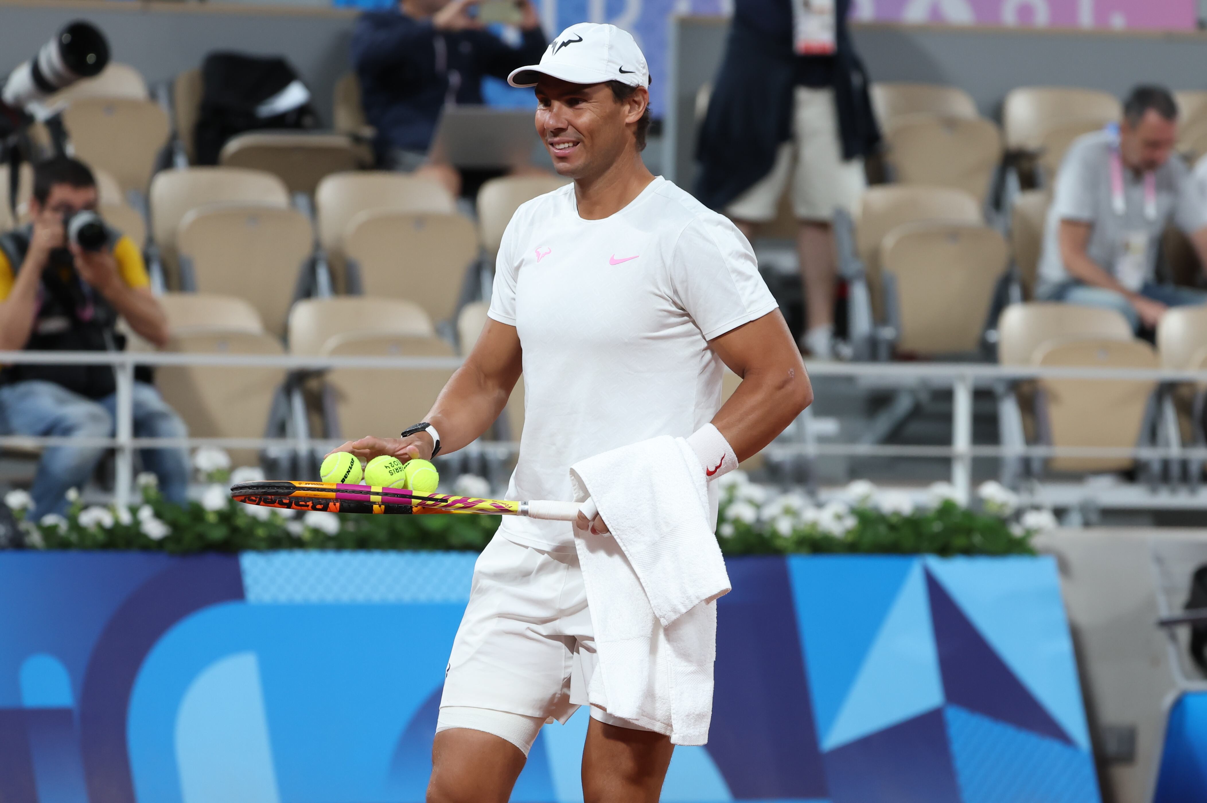 Rafa Nadal en su entrenamiento previo a su debut el sábado