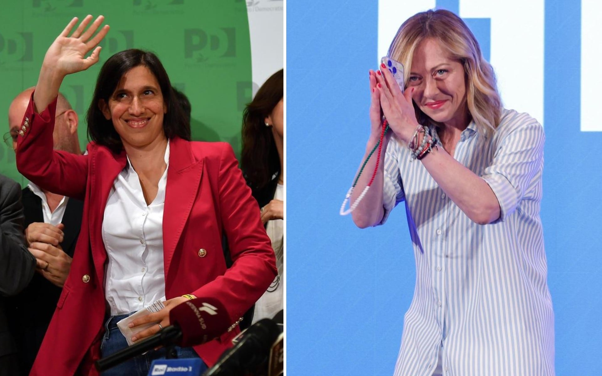 La líder de los socialdemócratas del Partido Democrático (PD) y jefe de la oposición, Elly Schlein, y la líder de los posfascistas de Fratelli d’Italia (FdI), la primera ministra Giorgia Meloni